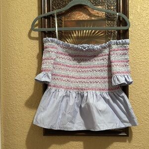 Style Envy Blue/White Pinstripe with Red/Silver threading“X”design.